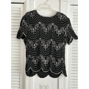 VTG Papell Boutique Evening Silk Beaded Lined XL Black w/Silver Beads